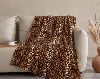 Leopard Print Fleece Throw Blanket 50x60 | Soft Plush Cheetah Print Blanket for Sofa Bed | Animal Print Home Decor Gift
