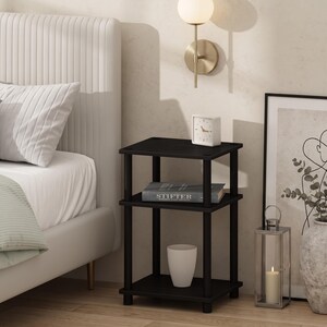 3-Tier Nightstand 22.8" Black | Open Bedside Table Storage Shelves | Compact Narrow End Table | Tool-less Assembly Bedroom Furniture