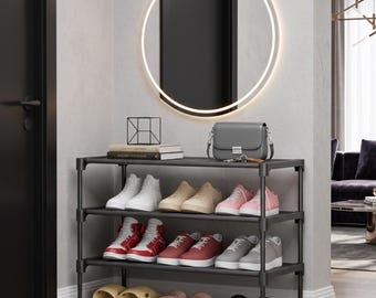 3 Tier Shoe Rack for Closet 27.5 Inch Wide | Stackable Shoe Organizer Shelf for Entryway Bedroom Dorm | Black Space Saving Storage