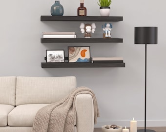Black Floating Shelves Set of 3 | 15.7 Inch Wall Mounted Shelf | Bathroom Bedroom Living Room Storage | Modern Wall Decor Display