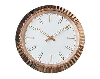 Luxury Fluted Bezel Wall Clock | Silent Stainless Steel Designer Clock with Luminous Markers – 35cm
