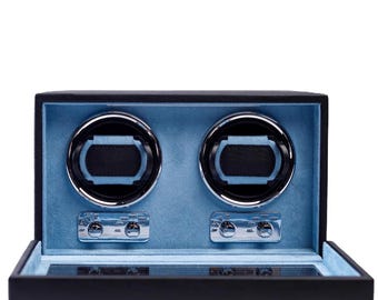 Automatic Watch Winder for 2 Watches, Ultra-Quiet, Adjustable TPD, Vegan Leather, AC or Battery Powered - Watch Collector Gift