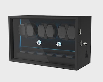 Lockable Wood Automatic Watch Winder, LED Display, Ultra-Quiet, 6 Watch Storage