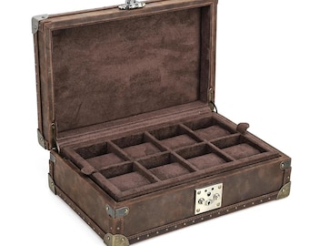 Lockable Leather Watch Box Organizer | Luxury Watch Collection Case for 6–10 Watches