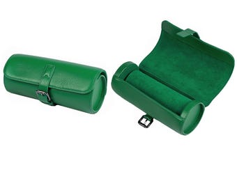 Estuche de viaje de cuero premium para relojes: doble estuche con 2 compartimentos para hombre y mujer. Regalo de lujo para viajeros.
