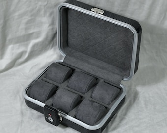 Carbon Fiber Watch Box 6 Slots | Luxury Travel Storage Case, Microfiber Interior