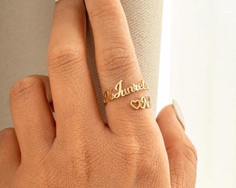 Custom Couple Name Ring, Adjustable Stainless Steel Band, Silver Gold Rose Gold