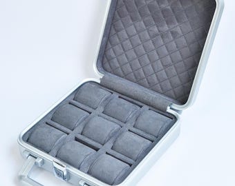 Aluminum Watch Travel Case – 9 Slot Luxury Watch Organizer Suitcase with Lock & Anti-Magnetic Protection