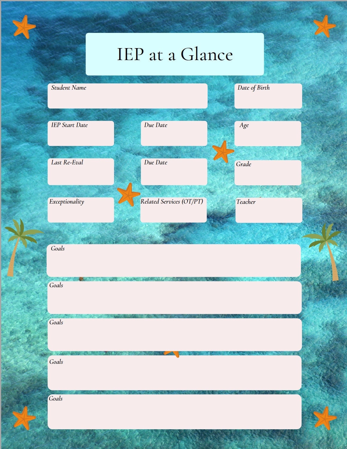 iep-at-a-glance-beach-theme-printable-etsy