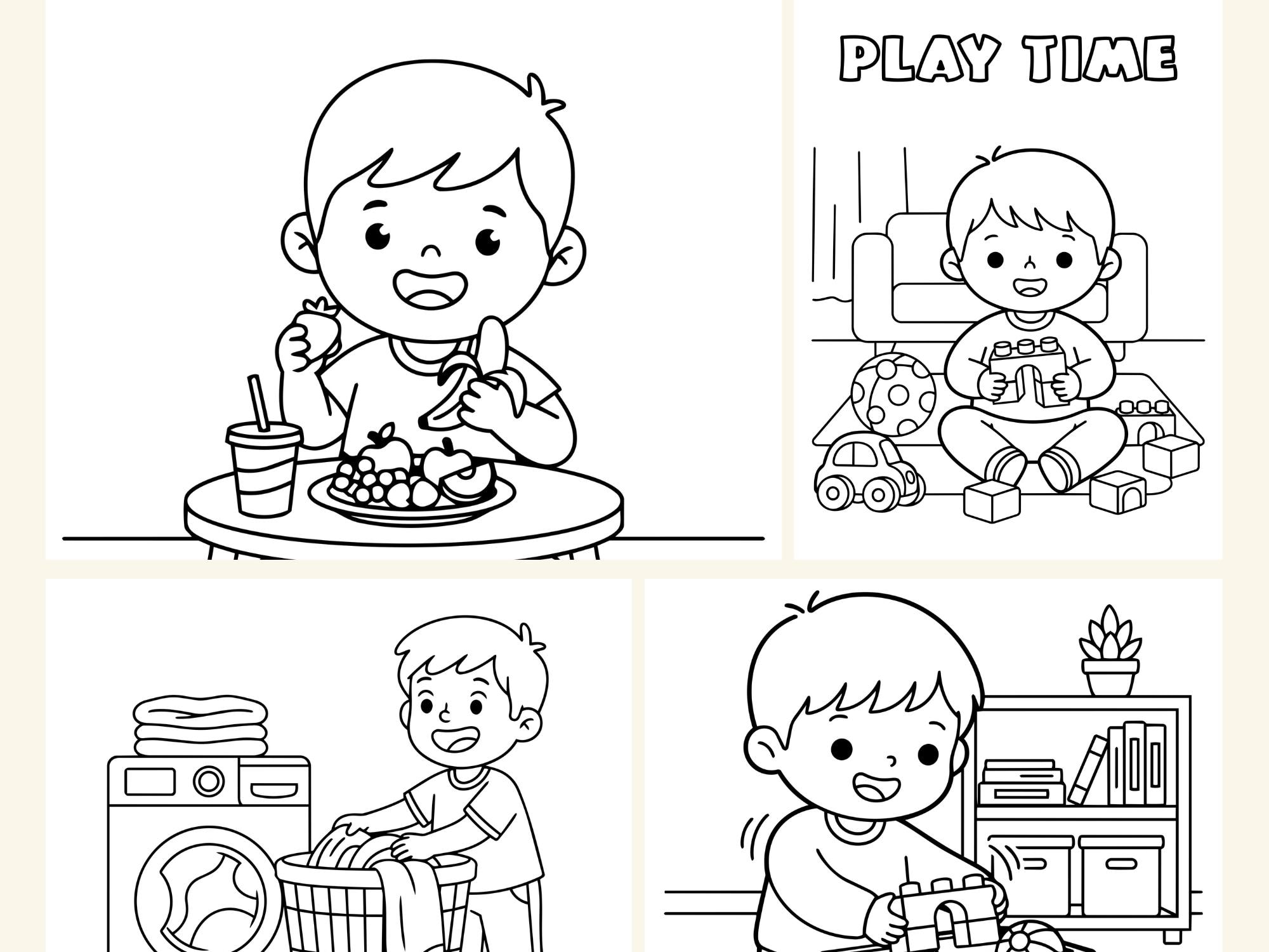 Daily Routine Coloring Pages | Kids Activity Sheets (2 PDF Sizes ...