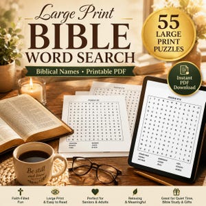 Large Print Bible Word Search, 55 Puzzles (Printable PDFs).