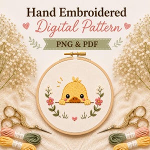 Floral Duck Hand Embroidery Pattern, Stick and Stitch Printable Designs, Animal Hand Embroidery Transfer Sheet, Printables PDF