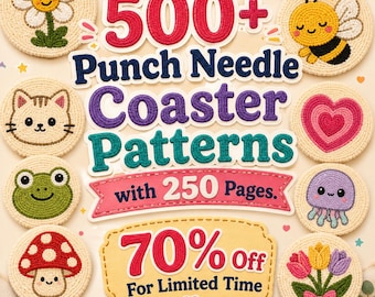500+ Ultimate Mega Bundle Punch Needle Coaster Patterns, Punch Needle Patterns Printables PDF, Tufting Templates, Instant Download