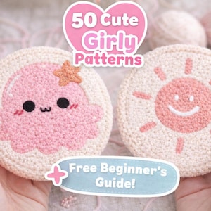 50 Cute Girly Punch Needle Coaster Pattern, Cute Girly Designs, Beginner Punch Needle Templates, Cute Mug Rug Pattern, Instant Download PDF