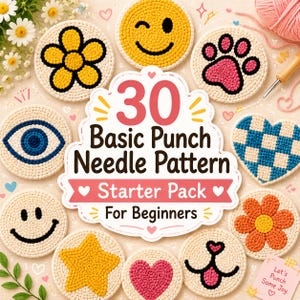 30 Beginner Punch Needle Coaster Patterns PDF Starter Pack, Beginner Punch Needle Patterns, Basic Punch Needle Templates, Instant Download