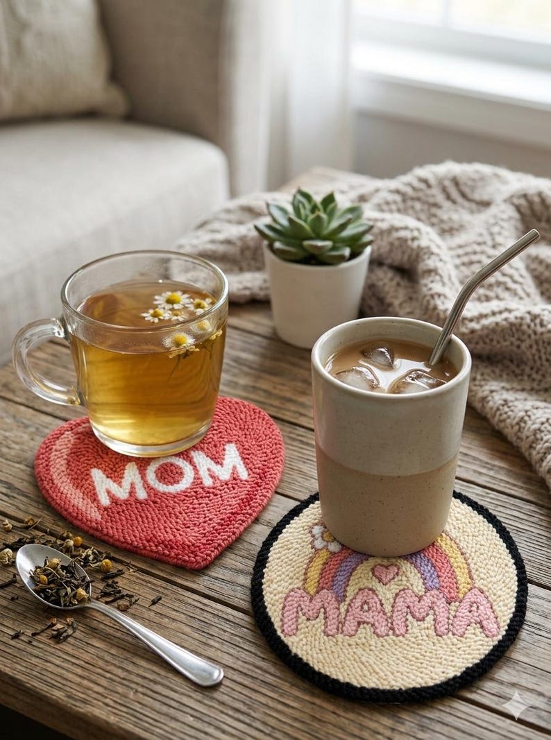 25 Mothers Day Gift Coaster Punch Needle Patterns Bundle, Cute Mom ...