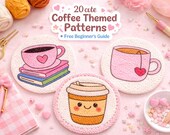 20 Cute Coffee Punch Needle Patterns pdf, Pink Punch Needle Coaster Art, Beginners Punch Needle Designs, Mug Rug, Instant Download