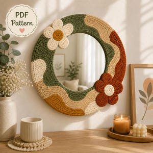 Floral Punch Needle Mirror Pattern, Boho Punch Needle Wall Art, Punch Needle Pattern Art, Home Decor Craft, Instant Download PDF