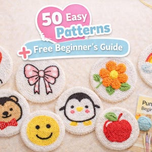 50 Cute Punch Needle Coaster Patterns Bundle, Beginner Punch Needle Patterns, Girly Punch Needle Templates, Instant Download PDF