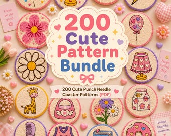 Paquete de 200 patrones adorables para posavasos con aguja perforadora, plantillas para principiantes, diseños para posavasos, patrones en PDF para aguja perforadora, descarga instantánea.