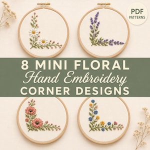 8 Mini Wildflower Hand Embroidery Patterns, Beginner Stick and Stitch Patterns, Botanical Hand Embroidery Designs for Beginners, Pattern PDF