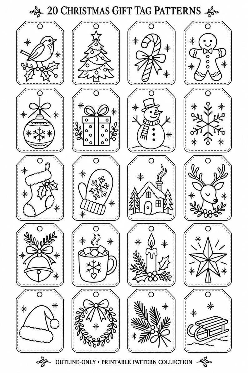 Christmas Gift Tag Embroidery Pattern, 20 Printable Holiday Tags ...