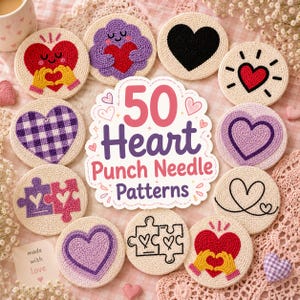 50 Heart Punch Needle Coaster Patterns PDF, Punch Needle Printables, Love Punch Needle Templates, Tufted Patterns, Digital Download