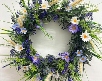 17.7in Spring Wreath for Front Door, Summer Floral Wreath, Artificial Flower Wreath, Farmhouse Door Decor, Mother’s Day Gift, Wedding Wreath