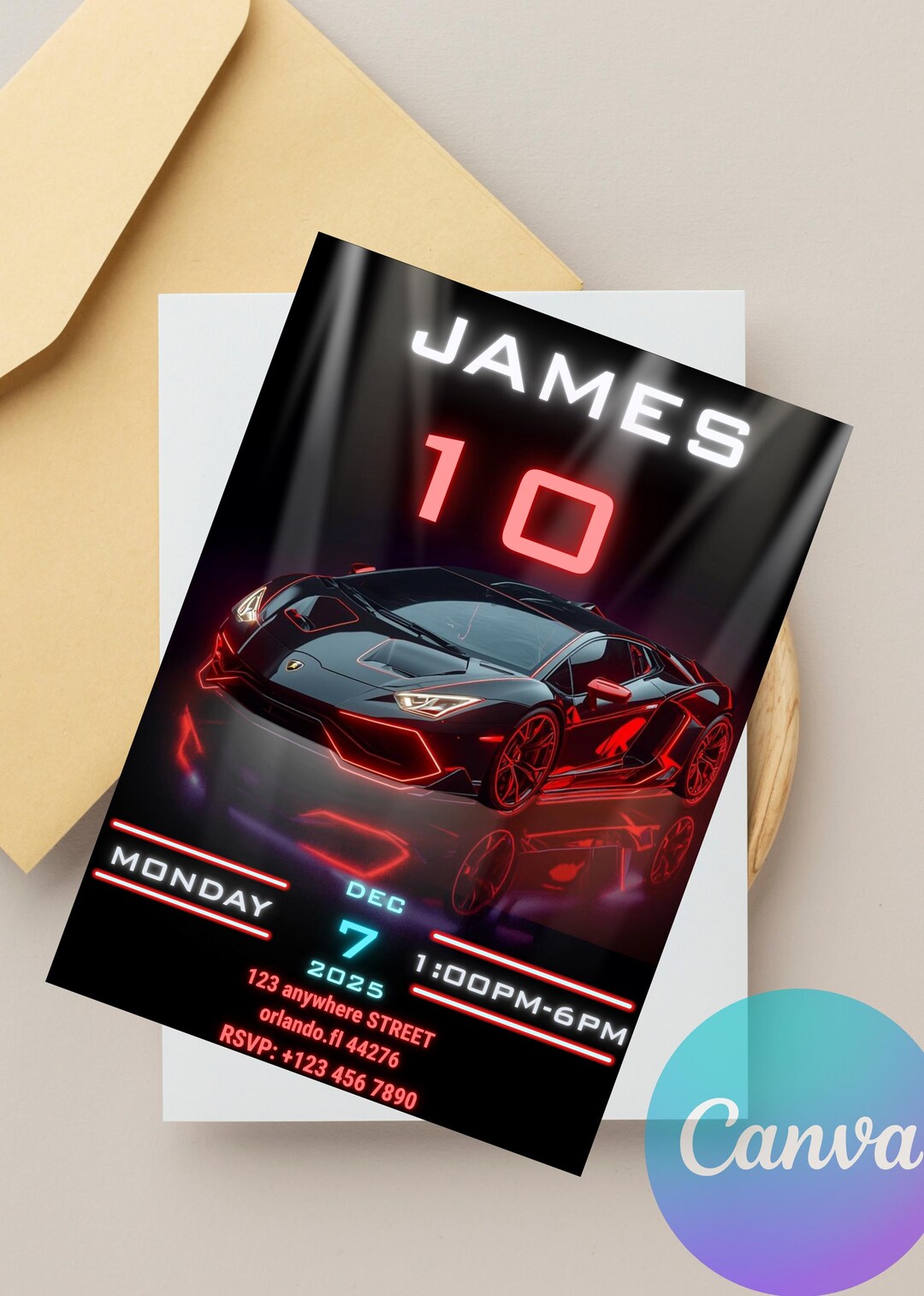 Lamborghini Birthday Invitation - Printable and Editable Car Party ...