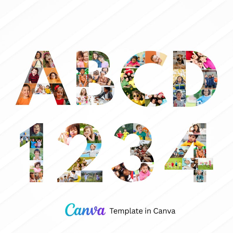 Editable Canva Letters & Numbers Photo Collage Template | Alphabet A-Z ...