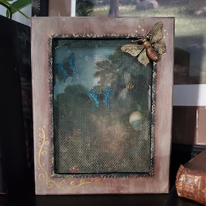 Butterfly Ball - altered cigar box art, mixed media, nature scene, sculpture