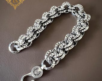 Chunky Link Chain Bracelet,Gothic Punk Wrist Jewelry,Stainless Steel Statement Bracelet,Unisex Street Style Accessory, Vintage Engraved Gift