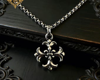 Fleur De Lis Pendant Necklace, Vintage Gothic Chain Jewelry, Stainless Steel Medieval Charm, Punk Statement Necklace, Unisex Classic Gift