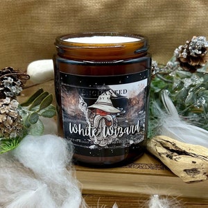 White Wizard Candle | Sandalwood Vanilla, White Tea, & Leather Scented