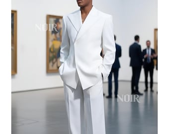 White Double Breasted Men Suit Trauanzug Herren Costume Homme Elegant Groom Outfit Modern Wedding Formal Menswear Ceremony Style