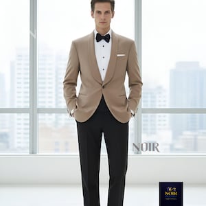 men's champagne dress pants Men's Champagne Jacquard Peak Lapel 2-Piece Suit