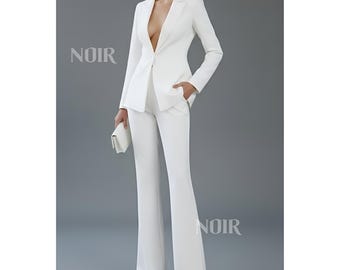 Traje de pantalón blanco para mujer / Traje de novia para boda para mujer Traje de mujer elegante traje formal de oficina para mujer Ropa de mujer
