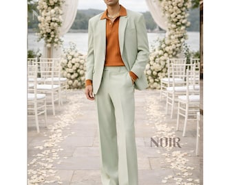 Sage Green 70s Inspired Mens Suit Trauanzug Herren Costume Homme Elegant Retro Formal Outfit Tailored Vintage Menswear
