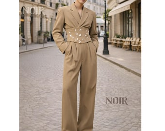 Traje de hombre beige de inspiración de los años 70, traje de hombre, traje elegante retro formal, traje de ceremonia a medida, estilo vintage, ropa de hombre