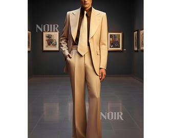 Traje de hombre inspirado en los años 70, color crema, para hombre, elegante, retro, formal, para boda, vintage, para hombre