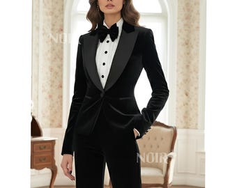 Black Women’s Tuxedo Suit | Elegant Tuxedo Pantsuit Formal Wedding Suit Costume Femme Power Womenswear