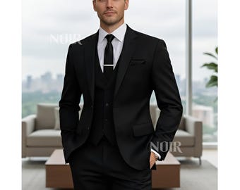 Black 3-Piece Men's Suit | Groom Wedding Suit Trauanzug Herren Costume Homme Elegant Groom Outfit Formal Menswear herren anzug