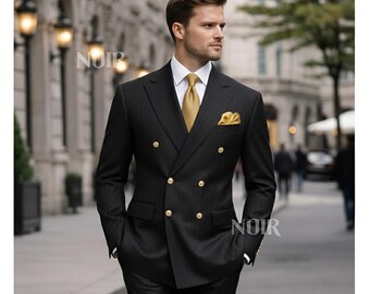 Black Double Breasted Overcoat Suit Trauanzug Herren Costume Homme Elegant Mens Formalwear Wedding Business Luxury Style