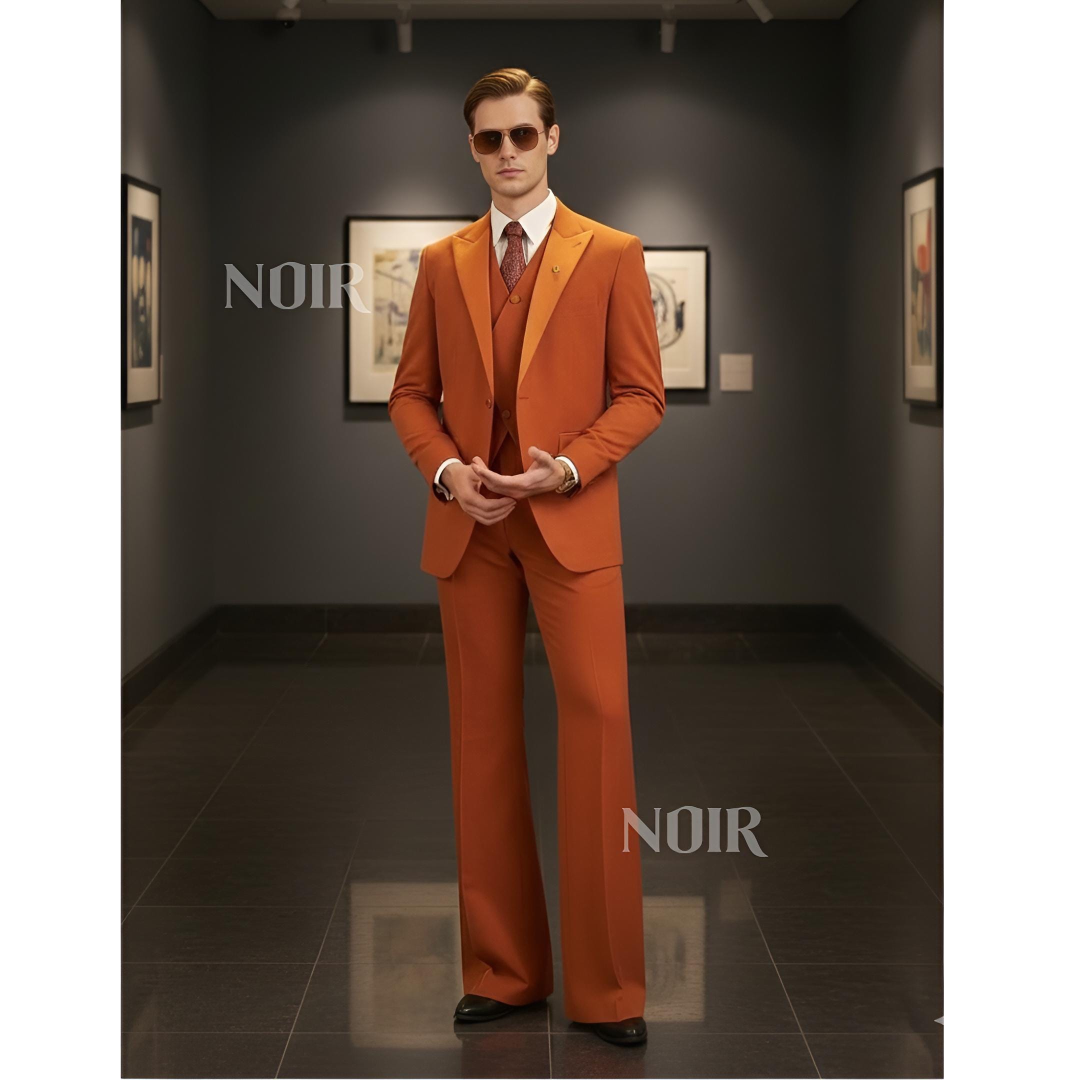 Burnt Orange 70s Inspired Mens Suit Trauanzug Herren Costume Homme
