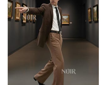Brown 70s Inspired Mens Suit Vintage Style Trauanzug Herren Costume Homme Retro Wedding Formal Menswear