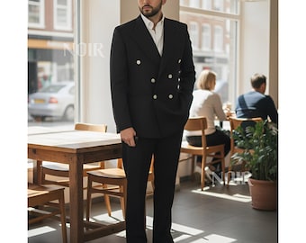 Black Double Breasted Men Suit Trauanzug Herren Costume Homme Elegant Groom Outfit Modern Wedding Formal Menswear Style