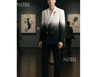 White to Black Ombre Double Breasted Suit | Mens Wedding Tuxedo Trauanzug Herren Costume Homme Elegant Formal Style Ceremony Look Mens