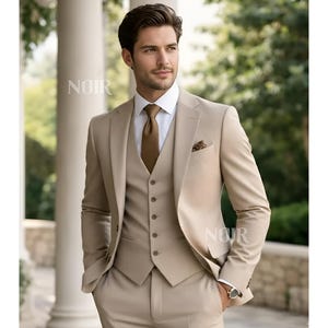 Traje Beige de 3 piezas para hombre/traje de boda para novio, traje de Trauanzug Herren para hombre, traje elegante para novio, ropa Formal para hombre herren anzug