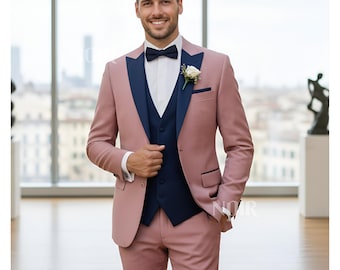 Terno masculino de 3 peças rosa blush | Terno de casamento do noivo trauanzug herren traje homme elegante roupa do noivo formal masculino herren anzug