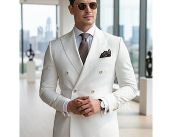 White Double Breasted Men’s Suit | Groom Wedding Suit Trauanzug Herren Costume Homme Elegant Groom Outfit Formal Menswear herren anzug